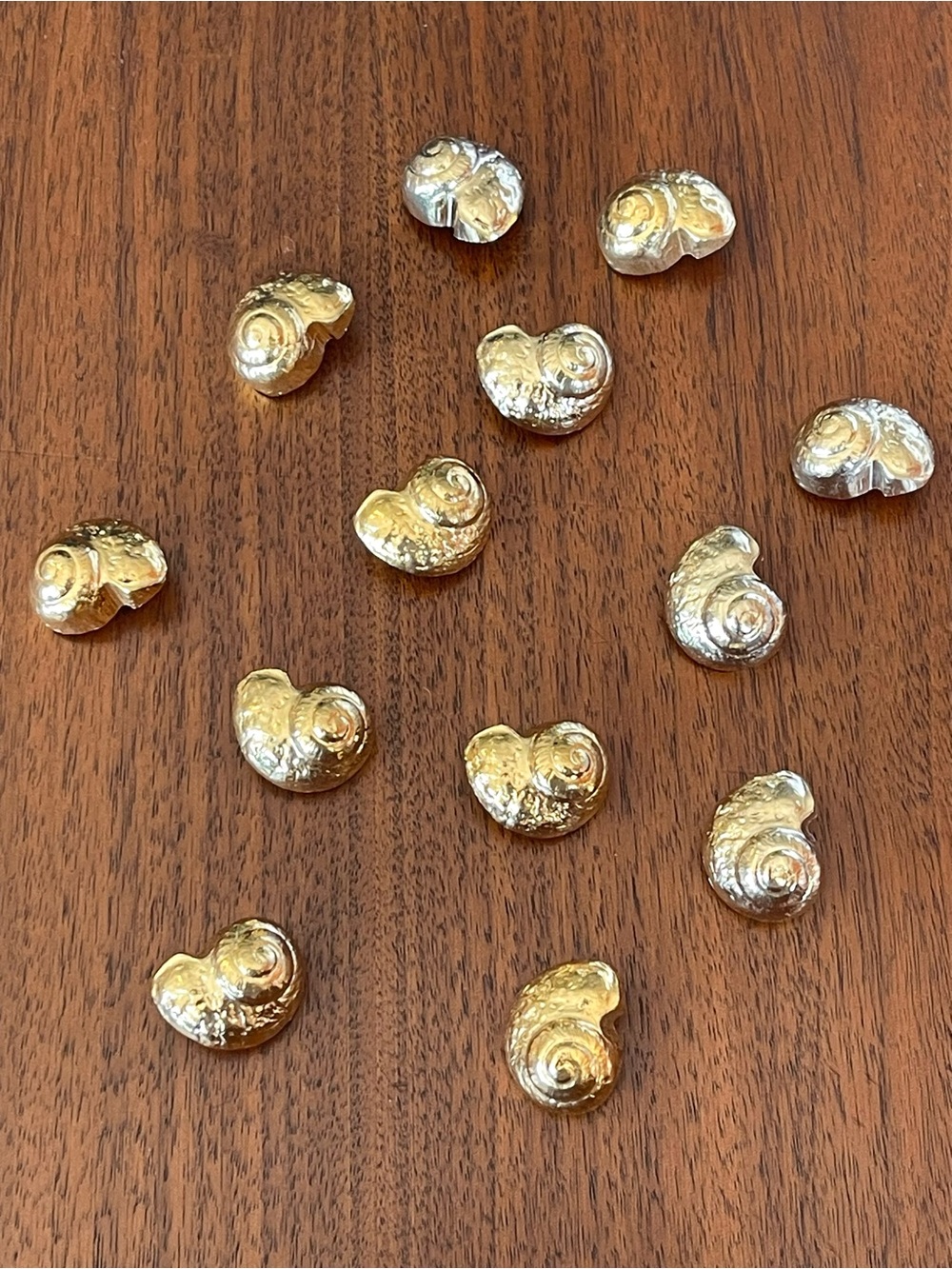 Vintage 80’s Gold Metallic Nautilus Plastic Seashell Shank Buttons NOS Set of 13